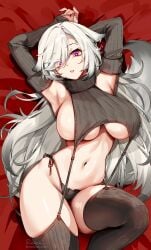 1girls breasts female foxy_rain_(foxyreine) foxyrain foxyrain_(foxyreine) foxyreine hips huge_breasts light-skinned_female light_skin long_hair original original_character thick_thighs thighs virgin_destroyer_sweater white_hair wide_hips