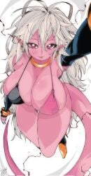 1girls 2023 2d 2d_(artwork) android android_21 android_21_(evil) arc_system_works artist_signature aura bandai_namco bare_thighs big_breasts bikini blue_nail_polish blue_nails bracelet breasts choker color dragon_ball dragon_ball_fighterz earrings elbow_gloves fanart full_color gold_collar gold_jewelry heels high_heels hips huge_breasts jewelry large_breasts long_hair long_tail looking_at_viewer majin majin_android_21 messy_hair omochi_db pink_body pink_eyes pink_skin pointy_ears seductive smile smiling_at_viewer tail thick_thighs thighs tongue tongue_out very_long_hair video_games voluptuous voluptuous_female vomi_(dragon_ball) white_hair