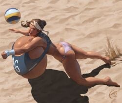 almendra_(mangrowing) beach beach_volleyball big_butt bikini gigantic_breasts huge_breasts mangrowing sand tan_body volleyball