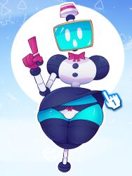 2023 blue_body bottom_heavy clothing cursor female hi_res hourglass_figure mob_face monita nintendo nintendo_land panties ribbon robot robot_girl screen_face simple_background skirt skirt_lift solo thick thick_thighs thin_waist unclecucky upskirt wide_hips