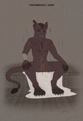 absurd_res adult anthro bethesda_softworks capitoline_ranch fallout genitals hi_res invalid_tag male night_stalker_(fallout) paws pussy sitting solo tail thathornycat vazquez_(capitoline_ranch)