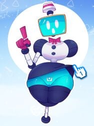 2023 blue_body bottom_heavy clothing cursor female hi_res hourglass_figure mob_face monita nintendo nintendo_land no_panties pussy ribbon robot robot_girl screen_face simple_background skirt skirt_lift solo thick thick_thighs thin_waist unclecucky upskirt vagina wide_hips wii_u