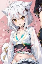 ai_generated blush cat_ears catgirl gold_eyes golden_eyes high_school_dxd koneko_toujou pregnant pregnant_belly pregnant_female white_hair yukata