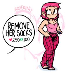 1girls black_eyes blue_nails clothed female kaerunee nail_polish panties pink_hair ramona_flowers scott_pilgrim short_hair solo solo_female twitter_strip_game_(meme)