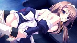 blush breasts brown_hair censored game_cg hazuki_suina hyper_highspeed_genius maid miyasu_risa nipples sex