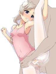 1boy 1girls ballerina ballet blush breasts censored clenched_teeth clothed_sex clothing female flat_chest komakedara leg_lift leg_up legwear leotard leotard_aside male martina_crespi pantyhose penis pink_leotard pussy reverse_ballerina_position sex small_breasts strike_witches tear torn_pantyhose white_background white_legwear white_pantyhose