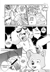 anal black_and_white bondage bound canine censored comic cum cum_on_face cumshot ear english_text furry goggles grab grope hanzou licking male monochrome nude orgasm penis sweat sweatdrop tail tetsunoshin text tongue wanwan_paradise