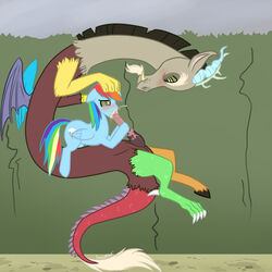 antler blush chimera claws cum cum_in_mouth cumshot discord_(mlp) draconequus equine erection eye_contact fangs fellatio female friendship_is_magic goatee hair hooves horn hypnosis lonewolfkait looking_at_another male mane mind_control mouth my_little_pony oral oral_sex orgasm pegasus penis rainbow_dash_(mlp) rainbow_hair sex slit smooth_skin straight unusual_penis wings