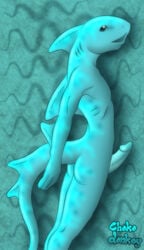 1boy anthro aquatic chokodonkey erection gills looking_at_viewer male male_only marine monochrome penis pose shark solo turquoise