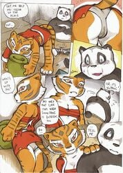 a_seated_night anthro ass better_late_than_never blue_eyes blush breasts comic daigaijin embarrassed english_text feline female fur furry kung_fu_panda male master_po_ping master_tigress page_6 panda panties ripped_clothing tail tiger