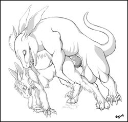 anthro anthro_on_feral zoophilia breasts cum cum_inside dragon drooling female feral from_behind hybrid interspecies knot large_insertion long_tongue nhala_levee pain paws rape_face saliva size_difference slug_(artist) tongue zoophilia