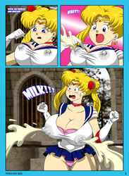 1girls 2012 big_breasts bishoujo_senshi_sailor_moon blonde_hair blue_eyes blush bra breast_expansion breasts busty cameltoe cleavage clothing comic curvy english_text erect_nipples erect_nipples_under_clothes female female_only huge_breasts human hyper_lactation lactating lactation lactation_through_clothes lactation_without_expressing large_breasts large_nipples locofuria milk nipple_bulge nipples page_2 page_number panties pink_bra sailor_moon shounen_jump skirt thick_thighs trying_not_to_lactate usagi_tsukino wide_hips