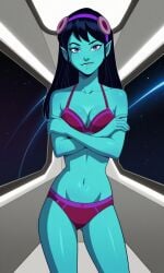 4kids_entertainment ai_generated alien alien_girl ass bigmic145 black_hair blue_eyes blue_skin bra breasts female panties pointy_ears starlee_hambrath tease teasing teenage_mutant_ninja_turtles teenage_mutant_ninja_turtles_(2003) tmnt tmnt_2003