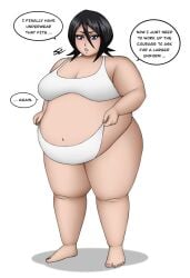 bbw belly belly_bulge belly_fat belly_focus black_hair bleach bleach:_the_thousand-year_blood_war chubby huge_ass huge_belly huge_breasts huge_thighs kuchiki_rukia overweight overweight_female pouting pouting_lips simple_background squishcomplex tummy tummy_bulge weight_gain white_background white_bra white_panties