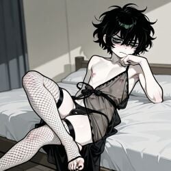 1boy ai_generated andrew_graves androgynous bulge bulge_through_clothing crossdressing feet femboy feminine feminine_male fishnet_legwear fishnets goth male nightgown reneenjoyer see-through the_coffin_of_andy_and_leyley thick_thighs thighhighs thighs trap twink