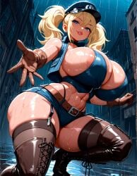 1girls abs ai_generated areolae big_breasts bimbo bimbo_body bimbo_lips blonde_hair blue_eyes blush bodyguard breasts bubble_butt busty cap chocker cleavage curly_hair curvy curvy_body curvy_female curvy_figure fat_ass female from_below full_body garter_straps gigantic_breasts gloves high_heel_boots high_heels highleg_panties hourglass_figure huge_ass huge_breasts huge_butt kneeling laced_boots lips long_hair massive_breasts mature_female midriff mischievous_smile nipple_bulge original original_character perfect_body platform_footwear playful plump_lips plump_thighs raining sexy shortstack showing_off sideboob simple_background slim_waist smile smug starlightnex stockings street thick thick_ass thick_butt thick_hips thick_lips thick_thighs thighhighs trish_(starlightnex) tsundere twintails voluptuous wet wet_body wet_skin wholesome wide_hips