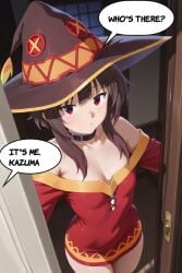 ? ai_generated dress female kono_subarashii_sekai_ni_shukufuku_wo! megumin normal_breasts red_eyes short_hair standing