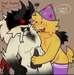 1boy 1boys addmoretagsplz beetle cuntboy enby female female_body guest_(roblox) handjob horns intersex male masturbation nonbinary noob_(roblox) party_hat penis pest_(regretevator) poob_(regretevator) precum pussy pussy_juice red_eyes regretevator roblox roblox_game robloxian tagme tail tailwag teasing thighhighs wet_penis wet_pussy white_body yellow_body yellow_hair