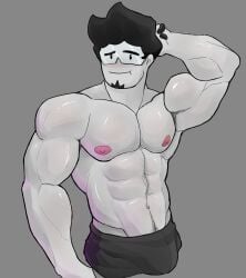 1boy bara chiz(rebelliousmilk) gay glasses male pink_nipples rebelliousmilk shirtless shirtless_male silly_face visor_(eyewear) white_skin