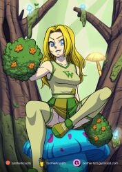 1girls 2020s 2022 amphibia ass bare_shoulders blonde_hair blue_eyes breasts brother-tico cheerleader collarbone disney_channel eyelashes female hair_down hi_res holding_object light_skin light_skinned_female long_hair looking_at_viewer medium_breasts miniskirt nature outdoors panties pantyshot parted_lips sasha_waybright schoolgirl sitting solo teenage_ass teenage_girl teenage_tits teenager teeth thick_thighs underwear variant_set young young_female