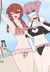 3girls arm_above_head arm_up armpits bare_armpits bare_arms bare_belly bare_chest bare_hands bare_hips bare_legs bare_midriff bare_navel bare_shoulders bare_skin bare_thighs beach belly belly_button bikini bikini_bottom bikini_only bikini_top black_bikini black_bikini_bottom black_bikini_only black_bikini_top black_swimsuit black_swimwear blue_eyes blue_eyes_female blue_sky bocchi_the_rock! braid braided_hair braided_pigtails braided_twintails breasts busty busty_female busty_teen choker cleavage clouds collarbone curvaceous curvaceous_body curvaceous_female curvaceous_figure curvaceous_hips curvaceous_teen curvy curvy_body curvy_female curvy_figure curvy_hips curvy_teen day daylight daytime elbows exposed_armpits exposed_arms exposed_belly exposed_chest exposed_hips exposed_legs exposed_midriff exposed_navel exposed_shoulders exposed_skin exposed_thighs eye_closed eyebrows_visible_through_hair female female_focus female_only fingers flat_belly flat_breasts flat_chest flat_chested gotou_hitori green_eyes green_eyes_female groin hair_between_eyes hair_bun hair_ornament hair_ribbon hair_tie hand_above_head hand_up high_resolution high_school_student highres hourglass_figure kita_ikuyo large_breasts lean_figure legs_closed legs_together long_hair looking_at_viewer midriff multiple_females multiple_girls narrow_waist navel nervous nervous_expression nervous_face nervous_female nervous_smile one_eye_closed one_eye_open open_mouth open_mouth_smile outdoor outdoors outside paintchuuni parted_lips peace_sign petite petite_body petite_breasts petite_female petite_girl petite_tits pink_eyebrows pink_hair pink_hair_female pussy red_hair red_hair_female ribbon school_girl shoulders shy shy_expression shy_smile skinny skinny_female skinny_girl skinny_waist sky slender_body slender_waist slim_waist smile smiley_face smiling smiling_at_viewer smooth_chest standing swimsuit swimwear teen_girl teenage_girl teenager thick_thighs thighs tongue twin_buns twintails twintails_(hairstyle) v v_sign wide_hips wink winking winking_at_viewer winking_eye young_female young_woman