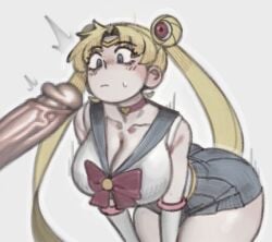 1boy 1girls 2d anon bent_over big_ass big_breasts big_penis bishoujo_senshi_sailor_moon blonde_hair blue_eyes blush blush_lines breasts female female_focus kelvin_hiu looking_at_penis male male/female massive_ass massive_breasts mosaic_censoring partial_male penis penis_out shocked skirt thick_ass thick_thighs thighs usagi_tsukino useless_censoring