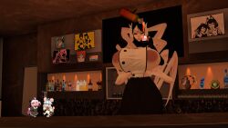alcohol barely_covered_breasts big_breasts black_gloves breasts chainsaw_man chef falling_devil falling_devil_(chainsaw_man) huge_nipples multi_arm multi_limb pouring_drink vrchat vrchat_avatar