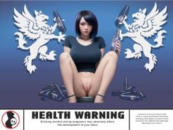 1girls advertisement beer beer_bottle big_breasts black_hair bottomless broseph_(cyberpunk2077) cameltoe cyberpunk_2077 emrehq female nipples_visible_through_clothing no_panties original_character pussy sitting sitting_on_chair spread_legs
