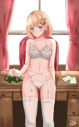 1girls belly belly_button blonde_eyebrows blonde_female blonde_hair blonde_hair blonde_hair_female blue_eyes blue_eyes_female blush blush_face blush_lines blushing_at_viewer blushing_female bra breasts collarbone embarrassed embarrassed_expression embarrassed_female female female_focus female_only frilled_bra frilled_underwear garter_straps groin hair_ornament hair_ornaments half_naked half_nude head_tilt high_resolution highres hololive indoor indoor_nudity indoors lace_bra lace_underwear laced_bra laced_underwear lean_figure legwear lips looking_at_viewer medium_breasts medium_hair midriff naked naked_female naked_woman narrow_waist navel nude nude_female nudity panties semi_nude shoulders sitting slender_body slender_waist slim_waist solo stockings thigh_highs thighhighs thighs tilted_head underwear underwear_only upper_body virtual_youtuber vtuber vtuberfanart watson_amelia whin white_bra white_garter_straps white_legwear white_panties white_stockings white_thigh_highs white_thighhighs white_underwear