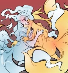 2girls alolan_ninetales anthro anthro_female anthro_only ass big_ass big_breasts blush blushing_at_viewer breasts breasts_bigger_than_head cleavage fat_ass female female/female female_only fox fox_girl furry furry_ears furry_female furry_only furry_tail glacierclear groping holding huge_breasts kitsune kitsunemimi lesbian_couple lesbian_focus ninetales paws pokemon tits_bigger_than_head wide_hips yuri