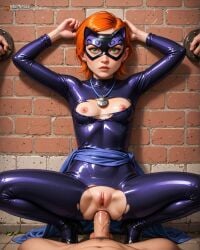 ai ai_generated ben_10 bodysuit createdwithai digital_2d domino_mask face_mask fan_art female girl green_eyes gwen_tennyson lucky_girl nostra666 orange_hair patreon sash stable_diffusion