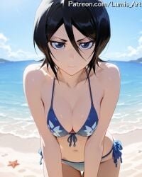 2025 ai_assisted ai_generated artist_name beach bikini bleach bleach:_the_thousand-year_blood_war blue_bikini blue_sky breasts cleavage cloud cloudy_sky crab day dutch_angle female fisheye footprints front-tie_bikini hair_between_eyes high_quality high_res high_resolution highres horizon island kuchiki_rukia kuchiki_rukia lighthouse looking_at_viewer lumis_art medium_breasts navel ocean outdoors patreon sand sand_castle sand_sculpture seashell shell shore short_hair side-tie_bikini sky solo stable_diffusion star_(symbol) star_print starfish swimsuit warship water watermark waves