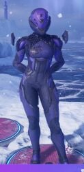 1girls 3d armor arms_behind_back female helmet mask masked meridian_(splitgate2) purple_body robotic splitgate splitgate_2