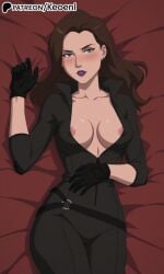 1girls accurate_art_style ai_generated areola_slip areolae batman:_bad_blood bed bedroom belt big_ass big_breasts blush bodysuit brown_hair dc dc_comics dcamu exposed_breasts exposed_nipples female gloves green_eyes hard_nipples hi_res inminent_sex inviting inviting_to_sex keoenl lipstick long_hair makeup medium_breasts messy nipples on_bed open_mouth patreon purple_lipstick son_of_batman talia_al_ghul talia_al_ghul_(dcamu) thick_thighs warner_brothers wide_hips young_justice:_phantoms zipper zipper_down