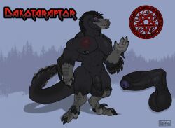 alternative_fashion anthro balls big_balls dakotaraptor dinosaur dromaeosaurid facial_piercing feathers foreskin genitals goth hair hi_res lddraws male male_only model_sheet nipple_piercing nipples occult_symbol penis pentagram piercing prehistoric_species reptile scalie sigil solo solo_focus symbol theropod uncircumcised