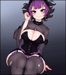 1girls animated black_hair blush blushing brown_eyes corset earrings fellatio_gesture female gaiidraws gothic hair_ornament looking_at_viewer multicolored_hair open_mouth purple_hair pussy_juice sitting solo solo_female spoken_heart spread_legs tagme thighhighs tongue_out torn_thighhighs two_tone_hair word_balloon