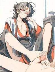 1femboy 2boys ai_assisted ai_generated androgynous black_hair crossdressing crossdressing_male femboy feminine feminine_male foot_fetish foot_focus footjob gay girly long_hair male male_only penis pov red_eyes reneenjoyer see-through tattoo trap twink yaoi