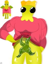 black_eyes bowmasters_(game) boy crown dick dicks gay genitals green_body green_penis king_octopus_(bowmasters) kraken non-human sweater tentacle tentacle_penis thick unusual_penis