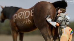 1girls 3d anilingus_from_female animated beastiality blizzard_entertainment bloggerman cunnilingus equine feral horse interspecies licking licking_pussy mare mare_pussy outdoors overwatch overwatch_2 pride_color_flag pride_colors pride_flag pride_month public rimming rimming_horse tagme tracer video video_games yuri zoophilia