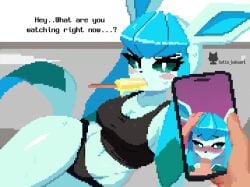 1boy 1girls animated anthro black_panties blue_body eeveelution english_text fellatio generation_4_pokemon glaceon hotto_kakuart juxtaposition looking_at_viewer no_sound panties penis pixel_animation pixel_art pokemon pokemon_(species) popsicle shorter_than_10_seconds straight sucking sucking_penis tagme tank_top text video watching_porn watching_sex