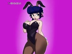 1girls arms_behind_back belly_button bibi_(brawl_stars) big_breasts black_hair bowtie brawl_stars breasts bunny_ears bunny_girl bunnysuit busty collar curvaceous curvy curvy_body curvy_female curvy_figure curvy_hips duo duo_focus earrings female female_focus female_only front_view gesture gloves hair_over_one_eye huge_breasts large_breasts light-skinned_female light_skin looking_up miztliart navel navel_visible_through_clothes pantyhose ponytail purple_hair round_breasts shiny shiny_clothes shiny_hair shiny_skin slim_waist smile standing supercell teeth thick_thighs tight_clothing voluptuous voluptuous_female wide_hips