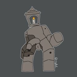 1:1 anthro candle candlebearers_(pressure) concrete concrete_body fire genital_piercing genitals grey_body hi_res humanoid humanoid_genitalia humanoid_penis male multiple_piercings object_head penis penis_piercing piercing pressure_(roblox) rileydied roblox roblox_game simple_background solo source_request unusual_head