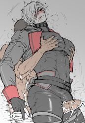 13_thirteen 2boys abs bara bara_tiddies bara_tits barazoku big_butt big_pecs big_penis big_thighs bitch_bara blush bulge bulge_through_clothing child_bearing_hips choker compass_(game) cum cumming curvy curvy_figure femboy frottage gay grey_background groping groping_breasts groping_breasts_from_behind groping_from_behind hekigo huge_cock male/male muscular_male musk nipples pec_grab pecs pectorals precum puffy_nipples red_eyes size_difference sweat thigh_sex twink twunk undressing white_hair white_skin yaoi