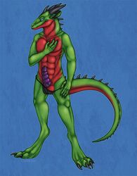 1boy anthro digitigrade dragon erection lindserton_(artist) looking_at_viewer male male_only penis pose rhys ribbed skimpy solo thong unusual_penis