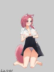 1girls absurd_res absurdres animal_ear_fluff animal_ears animal_tail ankles areola_slip areolae areolae_slip bare_calves bare_knees bare_legs bare_skin bare_soles bare_thighs bare_toes barefoot belly belly_button blue_eyes blue_eyes_female blush blush_face blushing_at_viewer blushing_female breasts breasts_apart calves character_request cleavage elbows embarrassed embarrassed_expression embarrassed_female exposed_legs exposed_skin exposed_thighs exposed_toes exposing exposing_pussy feet female female_focus female_only fingers full_body grey_background groin heterochromia high_resolution highres knees large_breasts lean_figure legs legs_closed legs_together lio_wart long_hair looking_at_viewer midriff narrow_waist navel nipple_bulge nipples open_clothes open_clothing open_shirt open_topwear panchira panties parted_bangs pink_eyebrows pink_eyes pink_eyes_female pink_hair pink_hair_female pussy shirt shoulders showing_pussy simple_background skirt slender_body slender_waist slim_waist solo thick_thighs thighs toes unbuttoned unbuttoned_shirt underwear undressing_self upskirt virtual_youtuber vtuber vtuberfanart white_panties white_shirt white_topwear white_underwear