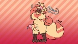 after_transformation anthro avian balls big_breasts breasts brown_lips donut_mouth eyeless featureless_breasts feet futanari genitals gynomorph hand_on_head hi_res humanoid_genitalia humanoid_penis hyper hyper_lips intersex lips midnite_fsnax orange_background penis profanity red_background simple_background slightly_chubby slightly_chubby_anthro solo talons thick_lips toes
