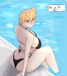 1girls ass bikini black_bikini blonde_hair breasts content_creator cruzzierate female female_only light_skin mariiiwastaken pool poolside roblox roblox_avatar robloxian self_upload sitting solo thighs tiktok tiktoker twin_buns