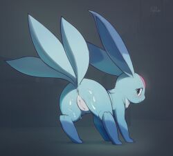 :< animal_focus animal_sexualization anus artist_name ass carbuncle_(final_fantasy) cleft_of_venus clitoris closed_mouth commentary cum cum_on_ass cum_on_body english_commentary female final_fantasy final_fantasy_xi from_behind full_body furry grey_background grey_eyes highres kekitopu looking_at_viewer looking_back multi_tail no_humans profile pussy signature simple_background solo standing tail uncensored