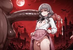 3boys absurdly_large_cock ai_generated angry annoyed clenched_teeth crossdressing cum dark-skinned_male dominant_male_submissive_male fear_and_hunger fear_and_hunger:_termina femboy interracial large_penis light-skinned_male long_hair long_penis male male/male male_only marina_(fear_and_hunger) open_shirt penis penis_on_shoulder penis_size_comparison penis_size_difference self_upload shirt size_difference skirt_lift small_penis small_penis_humiliation tagme teeth trap twink yaoi