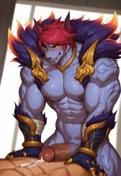 ai_generated bara big_muscles big_penis cum furry league_of_legends male male_only masturbation muscular muscular_male sett yaoi